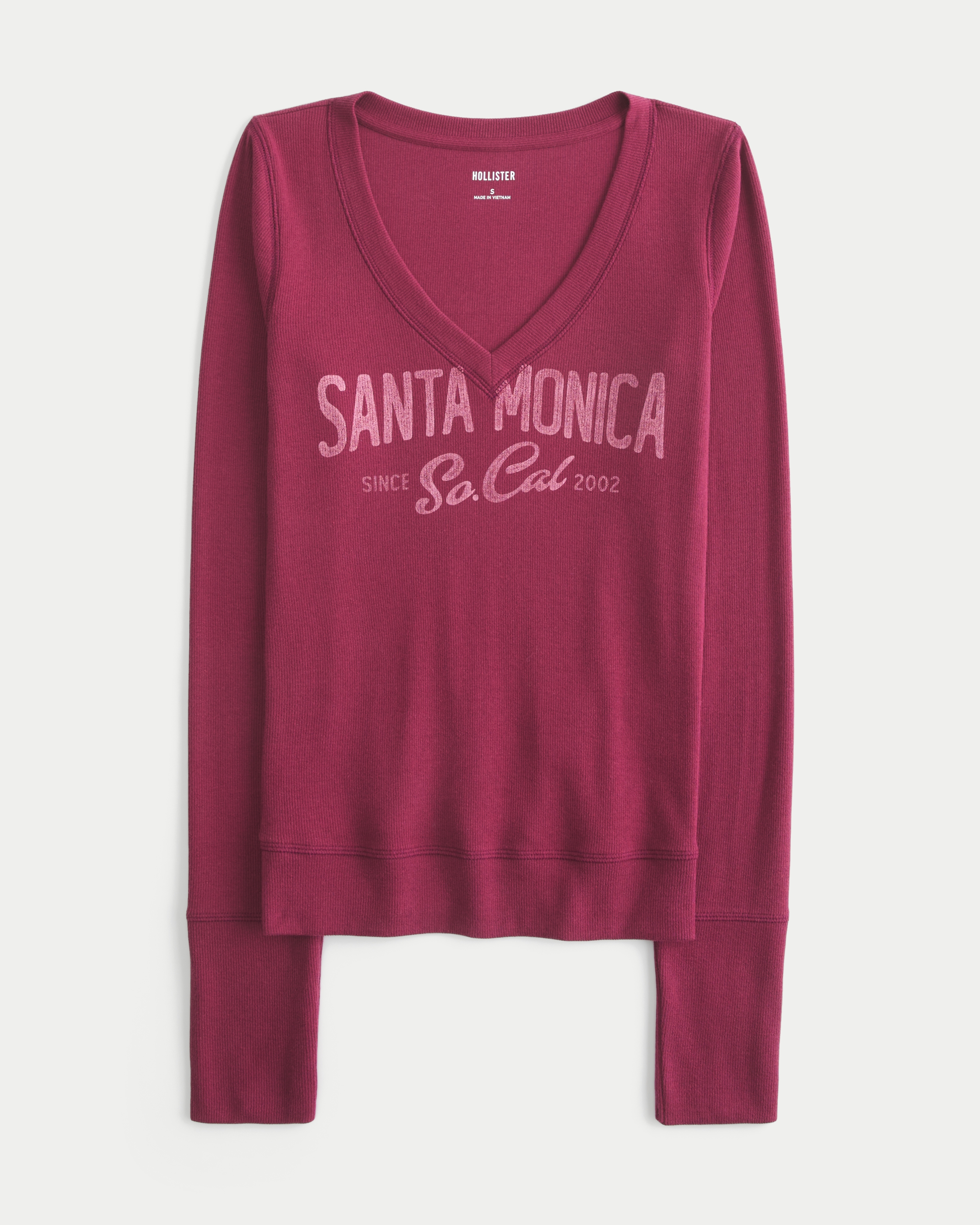Long-Sleeve V-Neck Santa Monica Graphic Tee