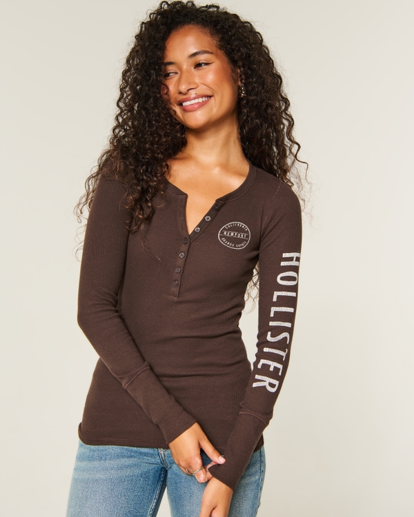 Logo Graphic Henley, Brown view 1