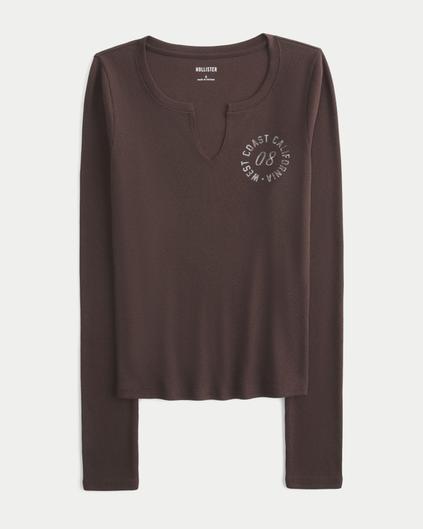 ウィメンズ Long-Sleeve Notch-Neck Logo Graphic Tee | ウィメンズ