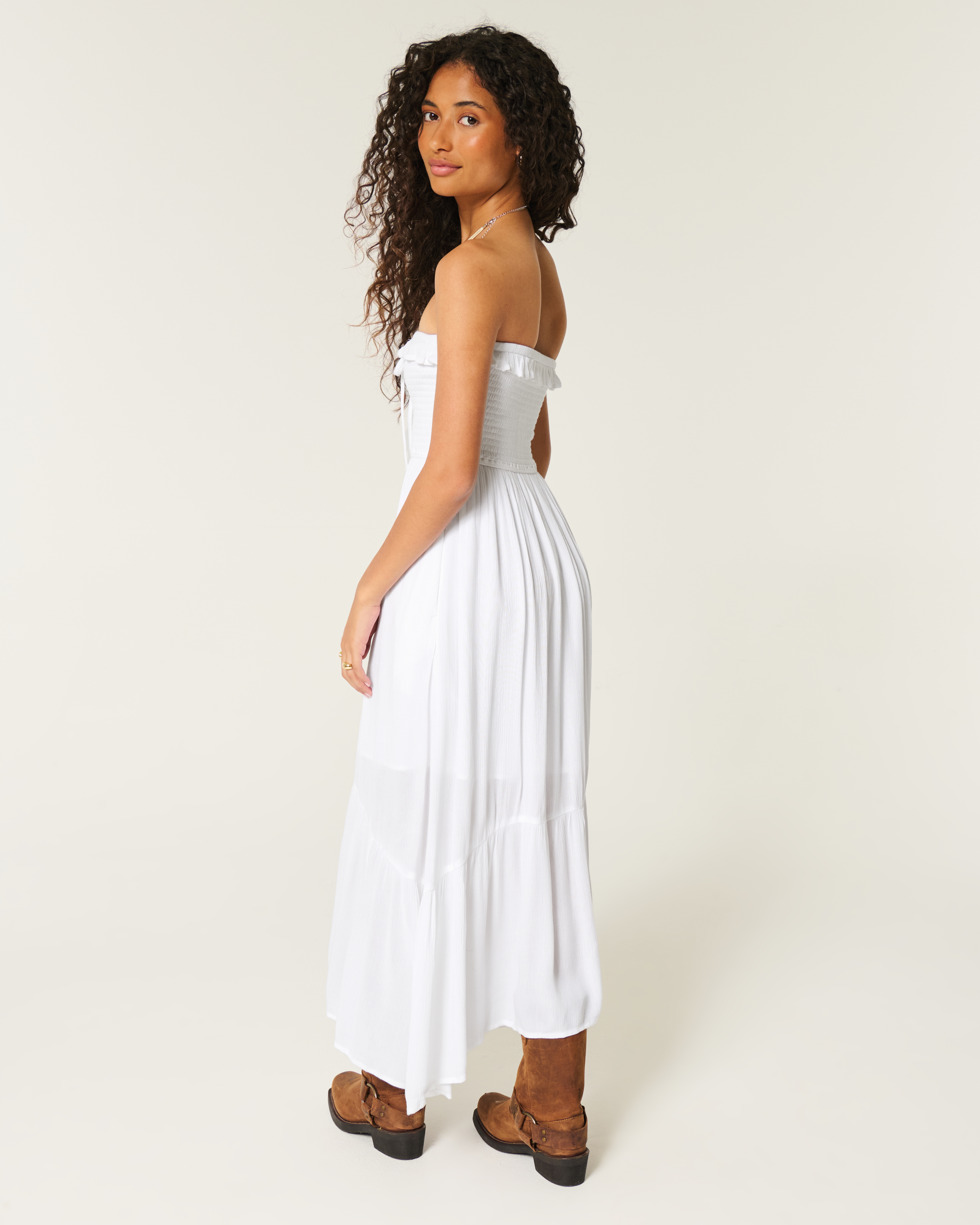 Strapless Asymmetrical Hem Maxi Dress