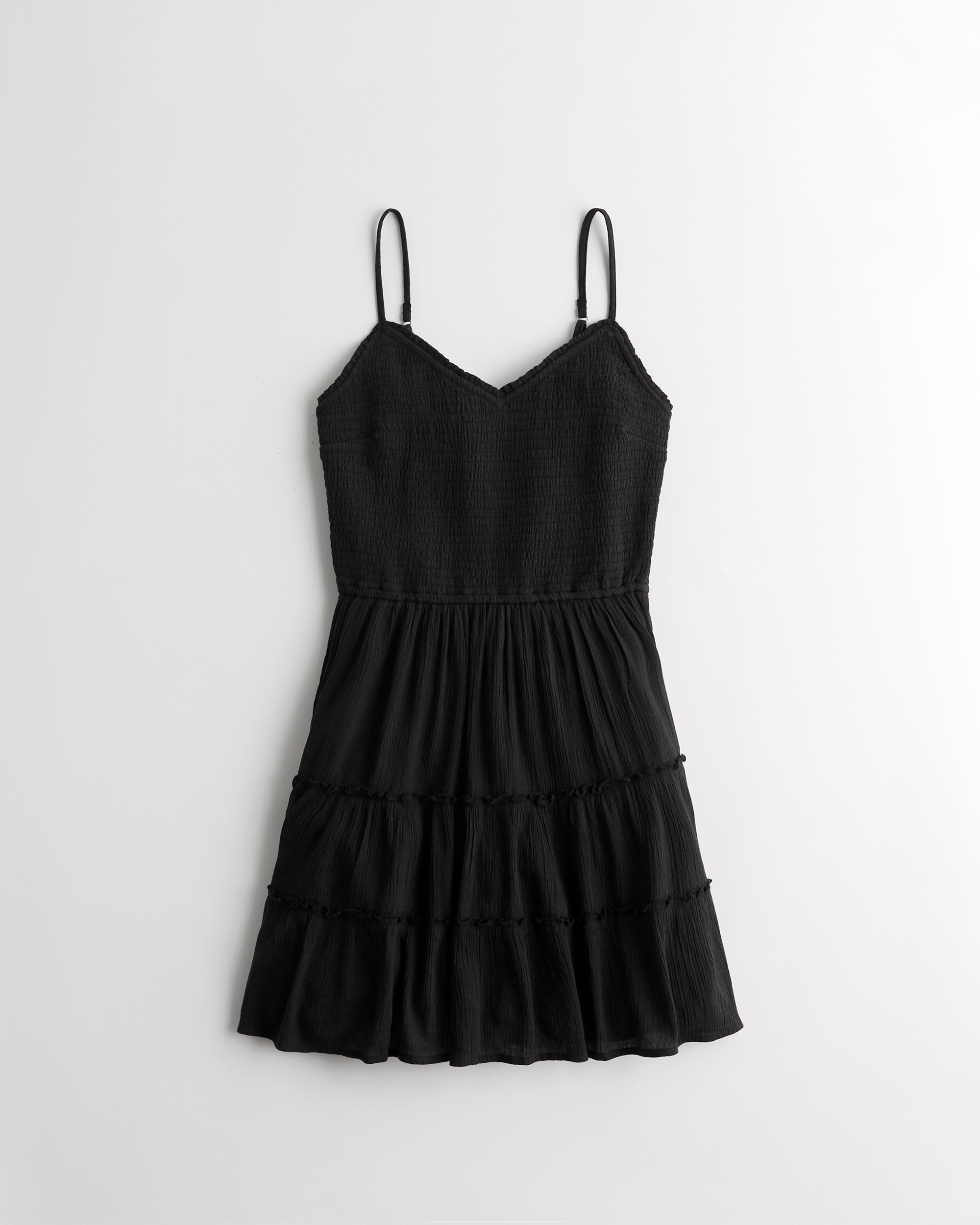 black tiered mini dress