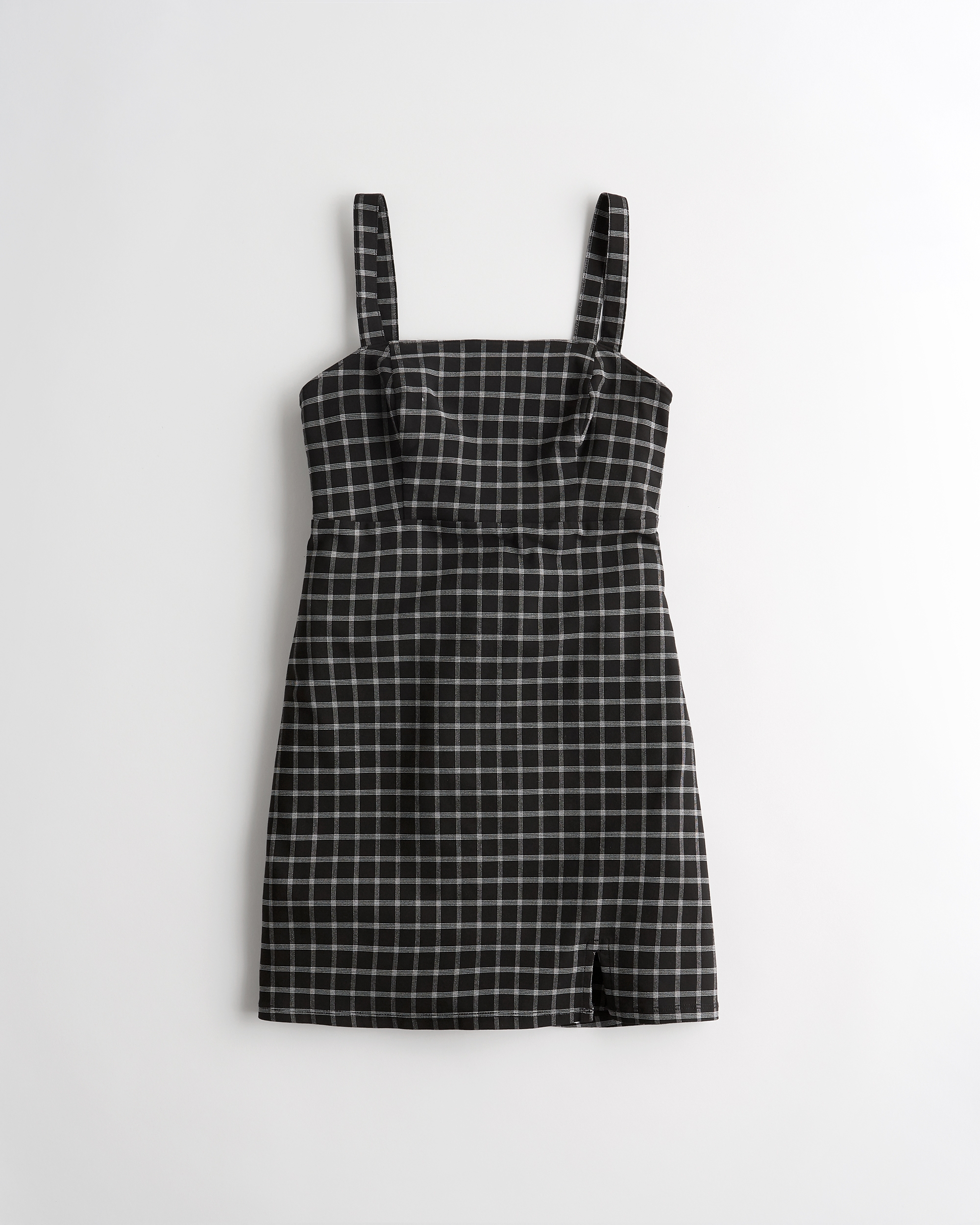 Stretch Square-Neck Plaid Mini Dress 