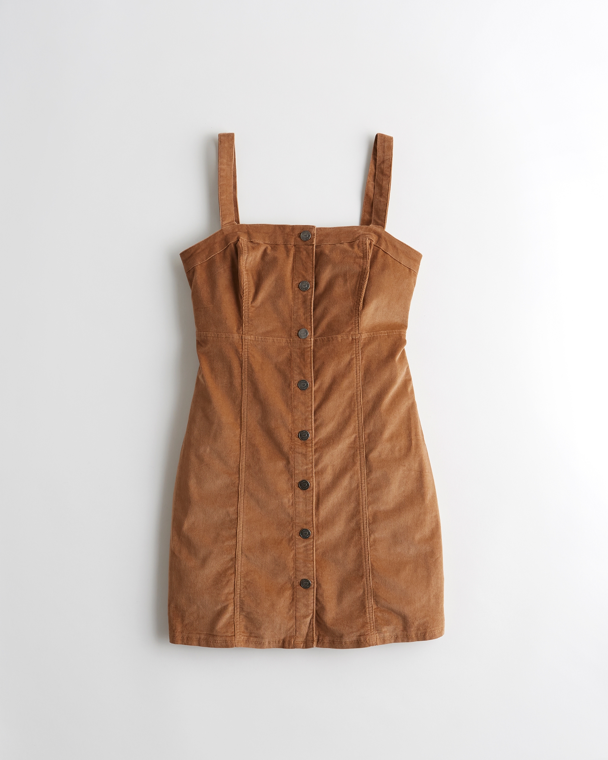 Stretch Corduroy Square-Neck Mini Dress 