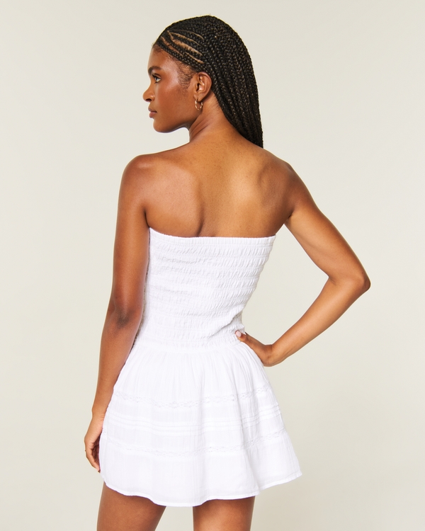 Strapless Smocked Mini Dress, White view 2