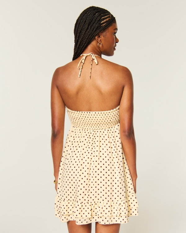 Strapless Ruffle Mini Dress, Yellow Dot view 2