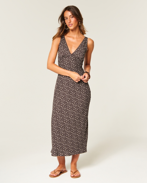 Crepe Maxi Dress, Brown view 1