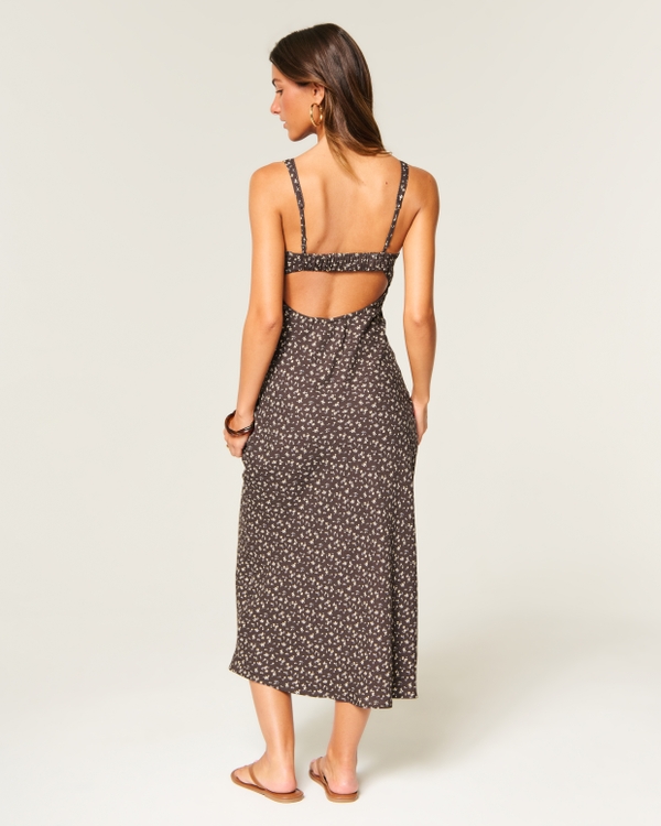 Crepe Maxi Dress, Brown view 2