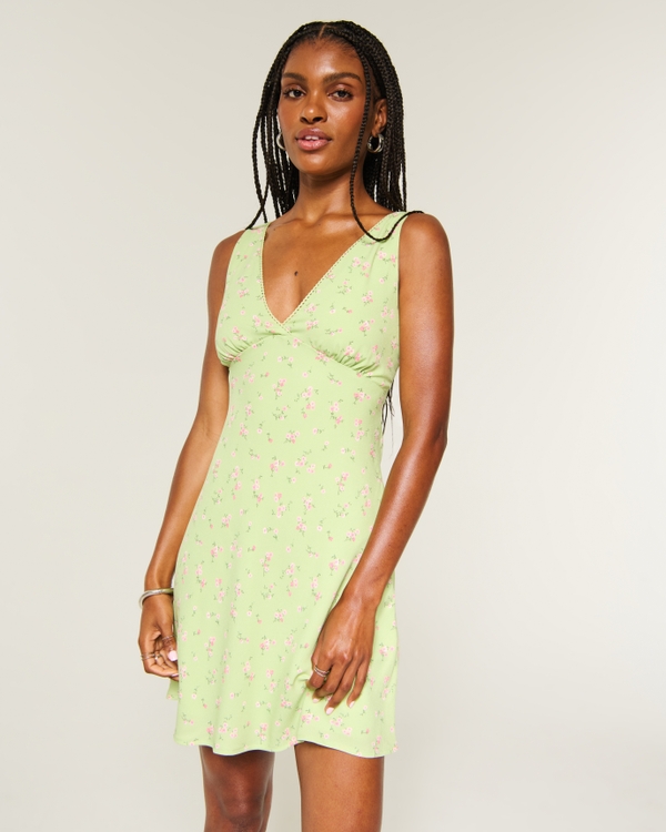 Crepe A-Line Mini Dress, Light Green Pattern view 1