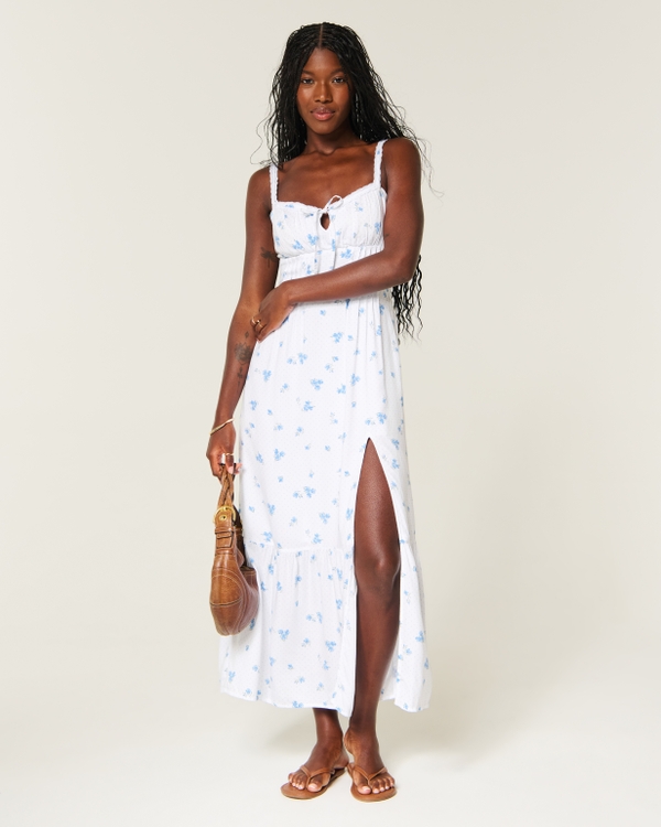 Pintuck Maxi Dress, White Pattern view 1