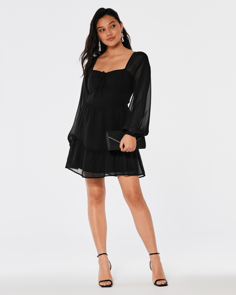 LONG-SLEEVE LACE-UP MINI DRESS