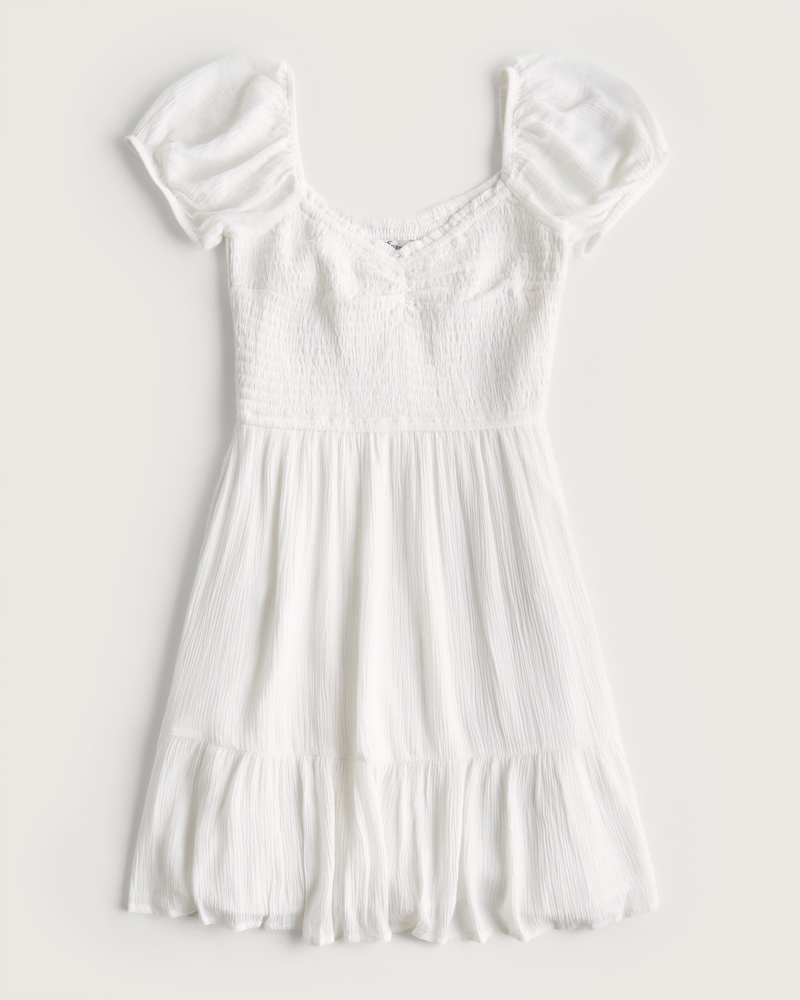 Short-Sleeve Smocked Bodice Mini Dress