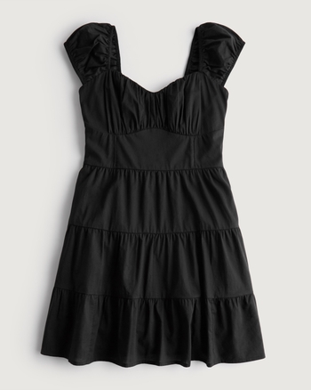Hlaf Button Striped Cap Sleeve Mini Shirt Dress