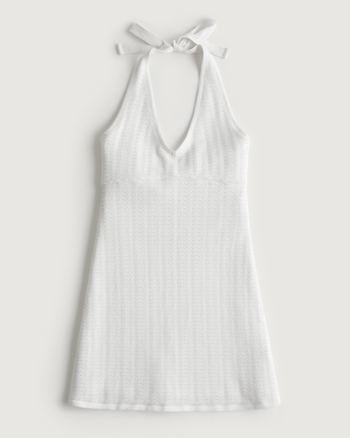 Halter Tie-Strap Crochet Mini Dress