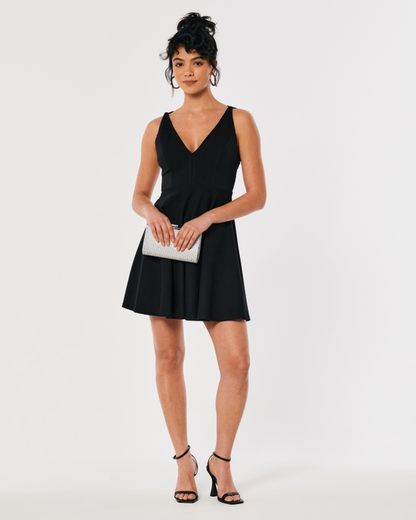Ponte Skater Mini Dress, Black view 1