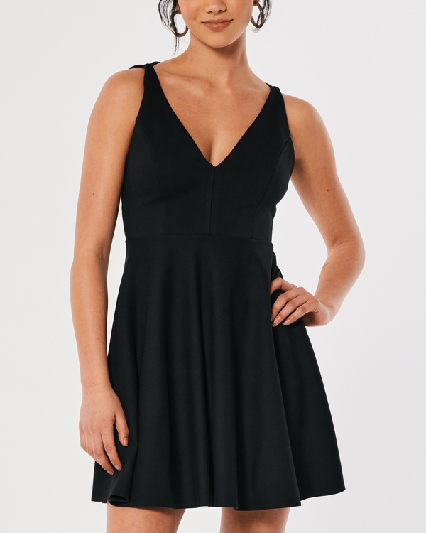 Ponte Skater Mini Dress, Black view 2