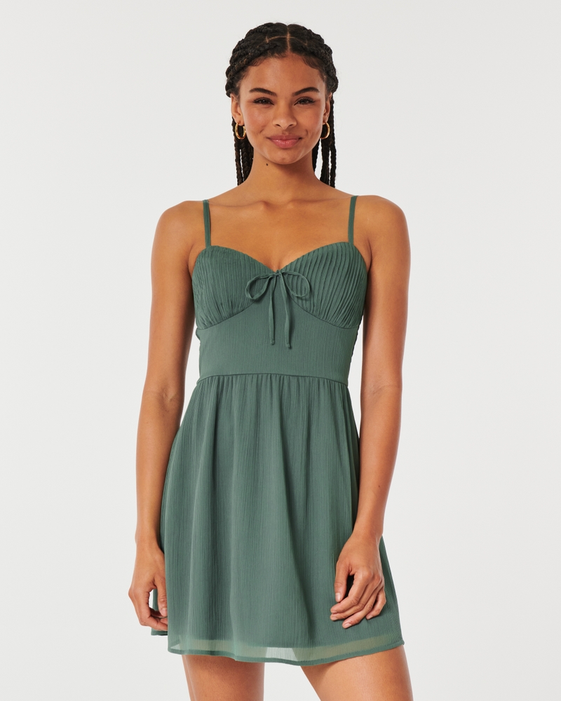 Pleated Bust Chiffon Mini Dress