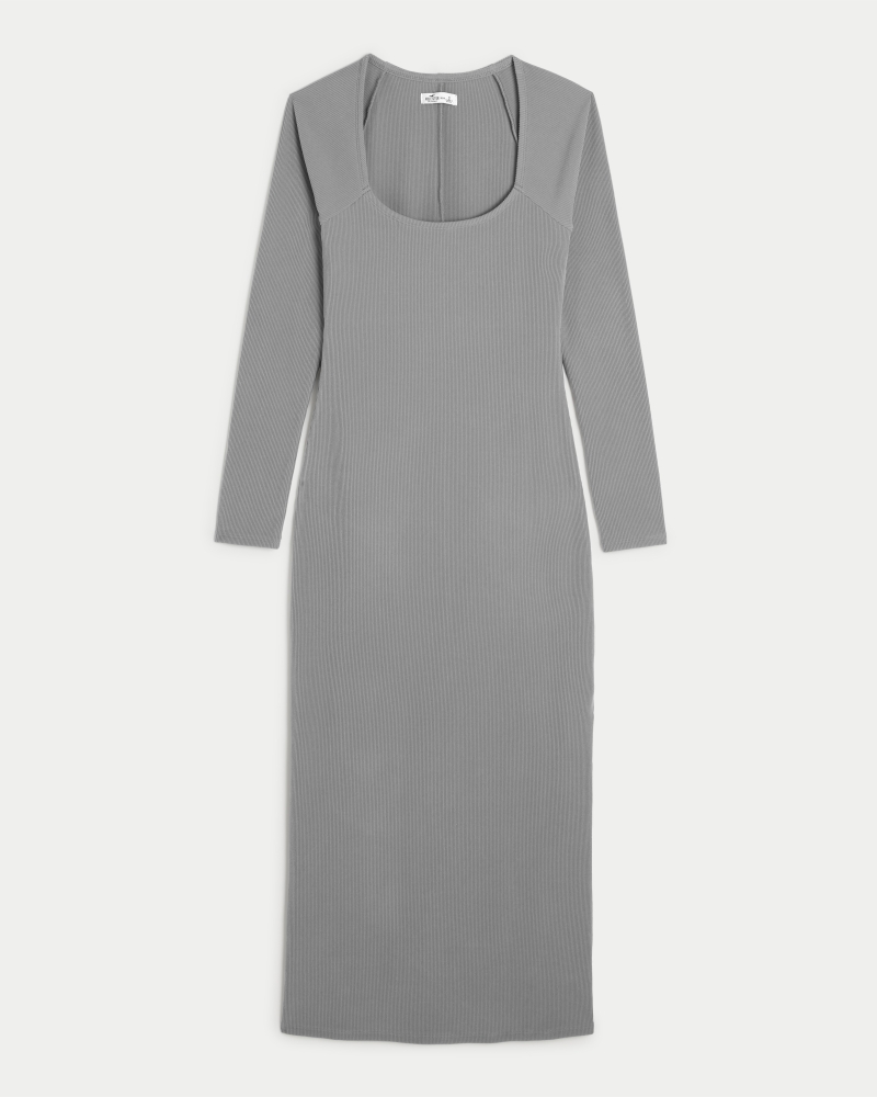 Long-Sleeve Ribbed Midi Dress