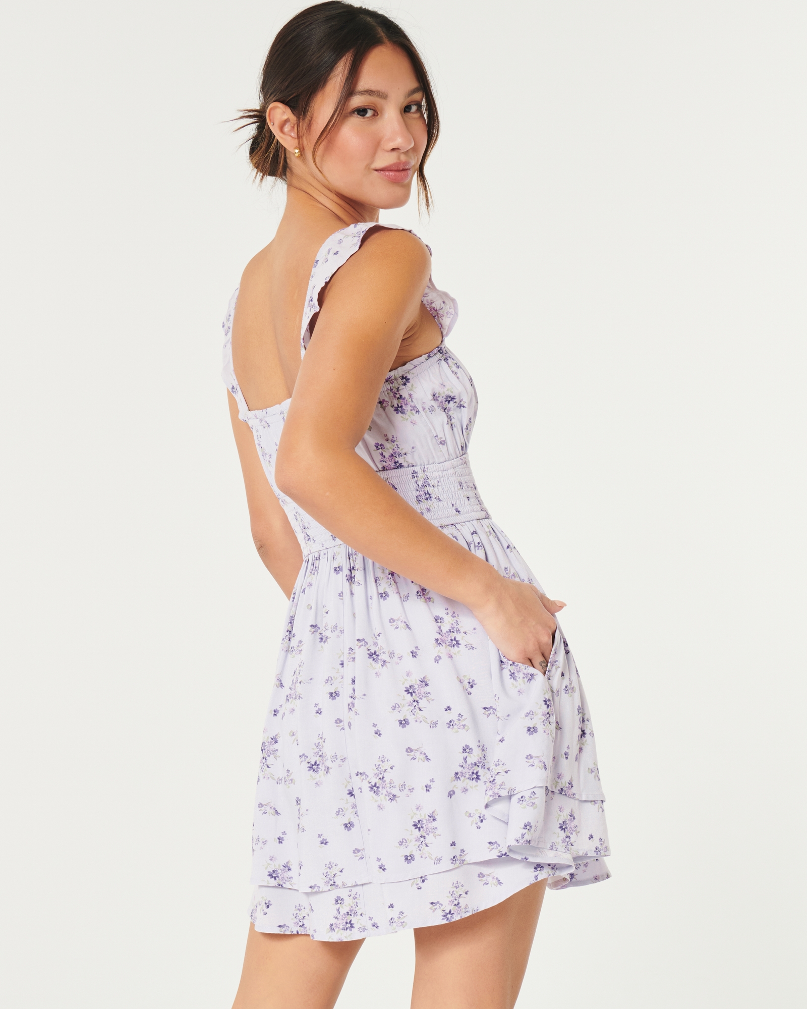 Hollister Juniors Tiered Short Dress DITSY Floral Print Mint Color Stretch  Sz M