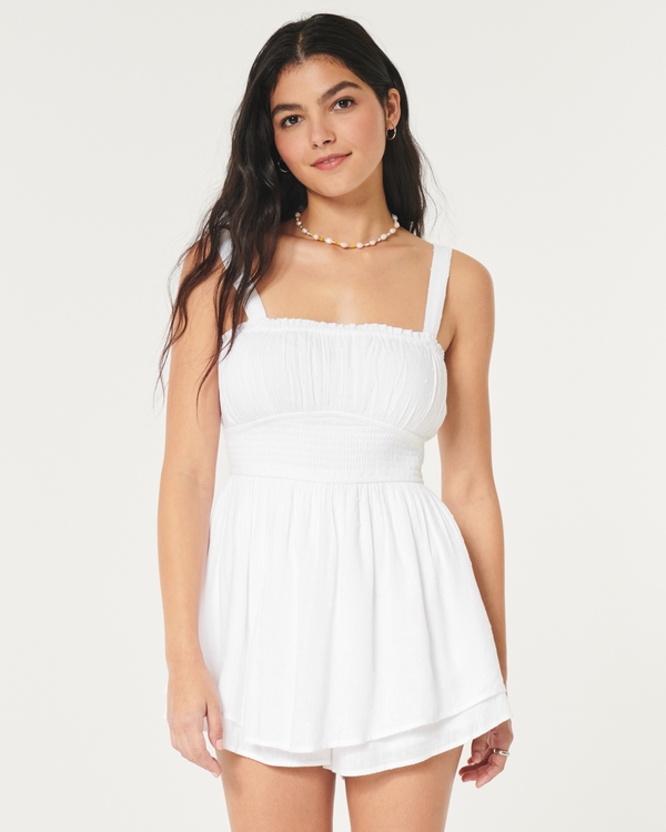 Hollister Saidie Double-Tier Removable Strap Romper, White