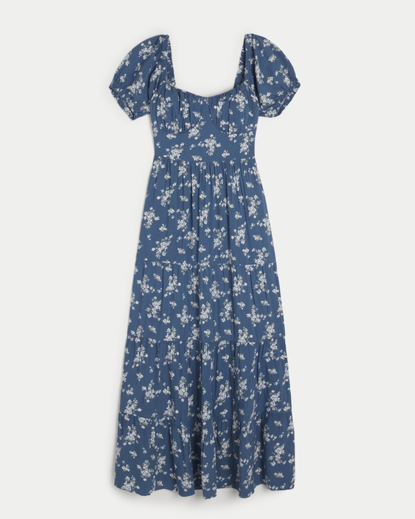 Ruched Bust Maxi Dress, Blue Floral