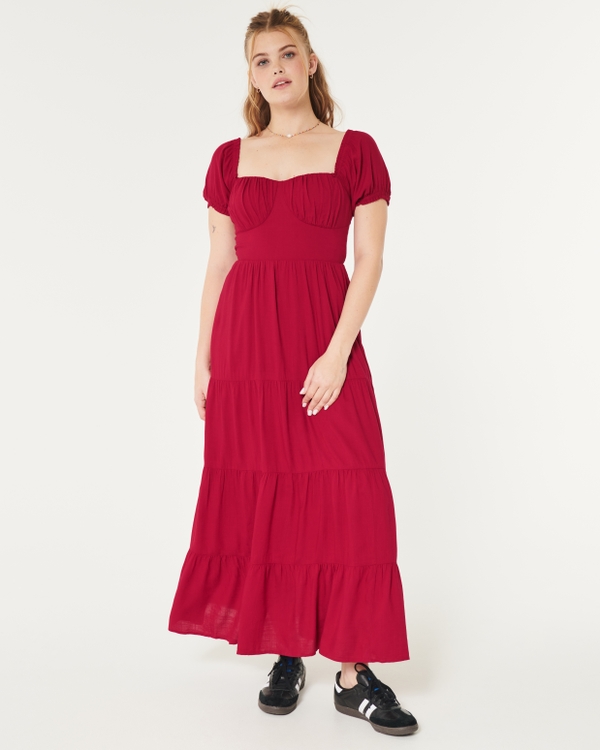 Ruched Bust Maxi Dress, Red