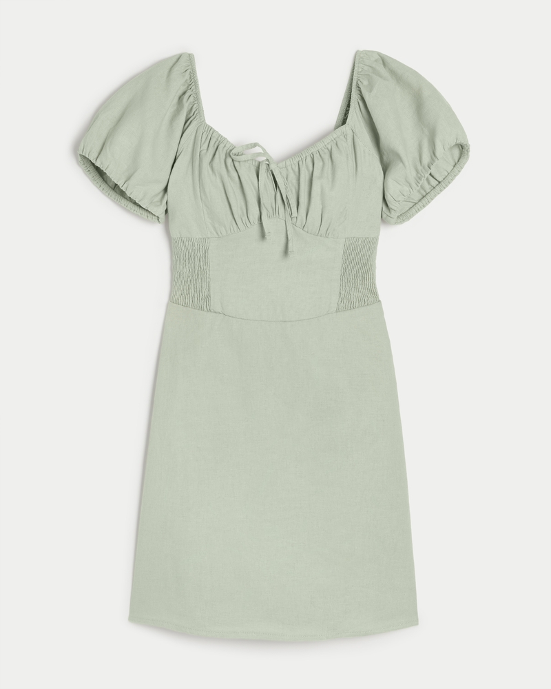 Women s Sofia Side Smocked Linen Blend Dress in Sage Green Size XS from Hollister