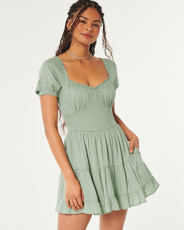 Smocked Waist Skort Dress, Light Green