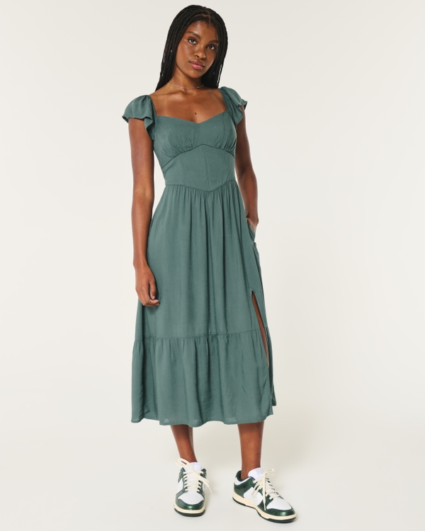 Hollister Co. CHAIN ON OFF SHOULDER WOVEN MIDI - Day dress - blue