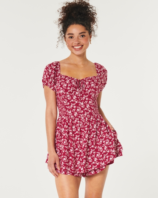 Hollister Sofia Double-Tier Romper, Red Floral