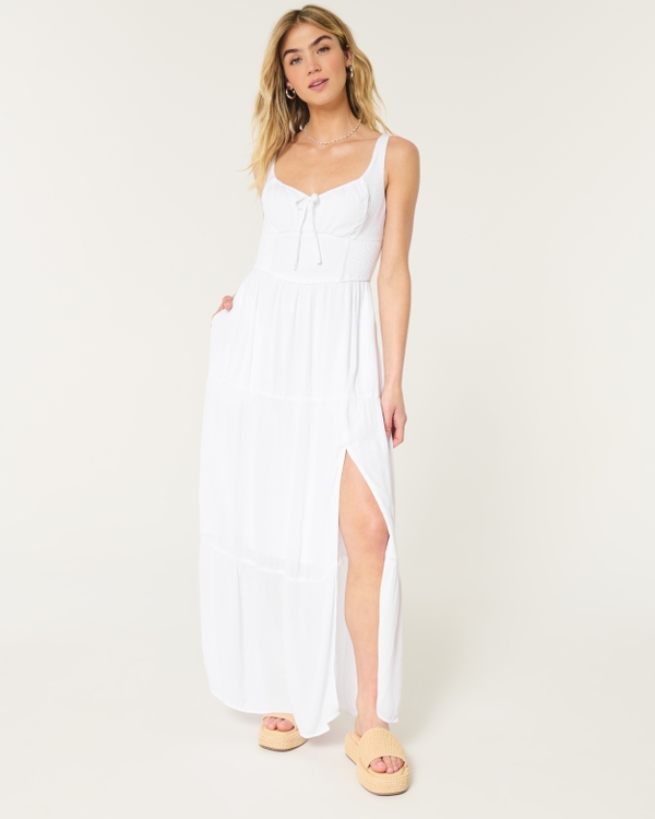 Hollister Sofia Side-Smocked Maxi Dress, White