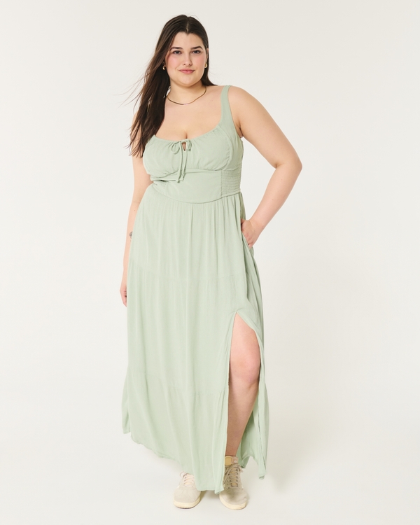 Hollister Sofia Side-Smocked Maxi Dress, Sage Green