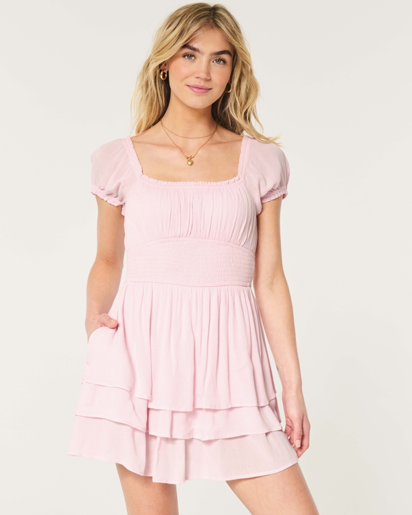 Hollister Saidie Triple-Tier Skort Dress, Light Pink