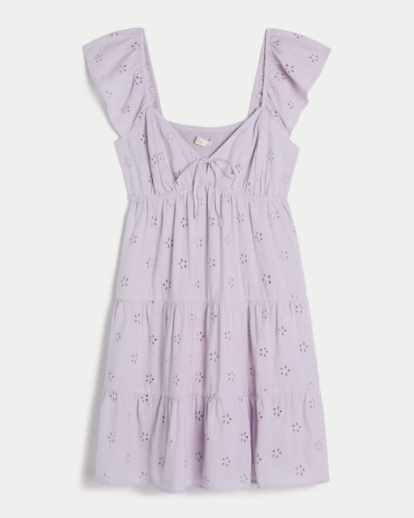 Flutter Sleeve Babydoll Dress, Light Purple