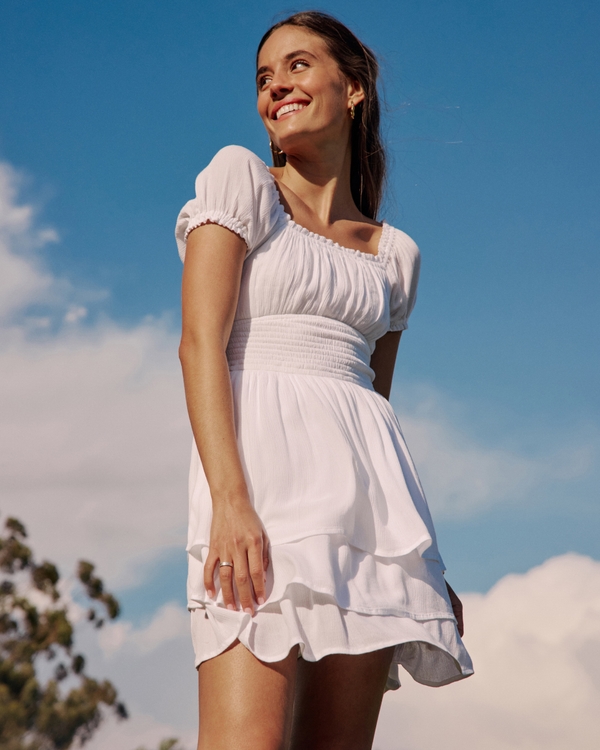 Hollister Saidie On/Off the Shoulder Triple-Tier Skort Dress, White