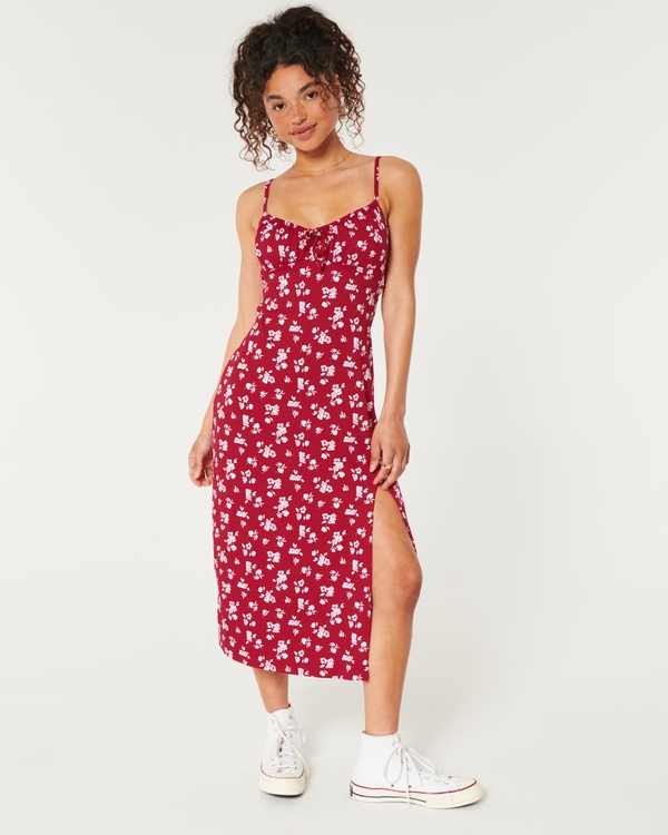 Knit Open Back Midi Dress, Red Floral