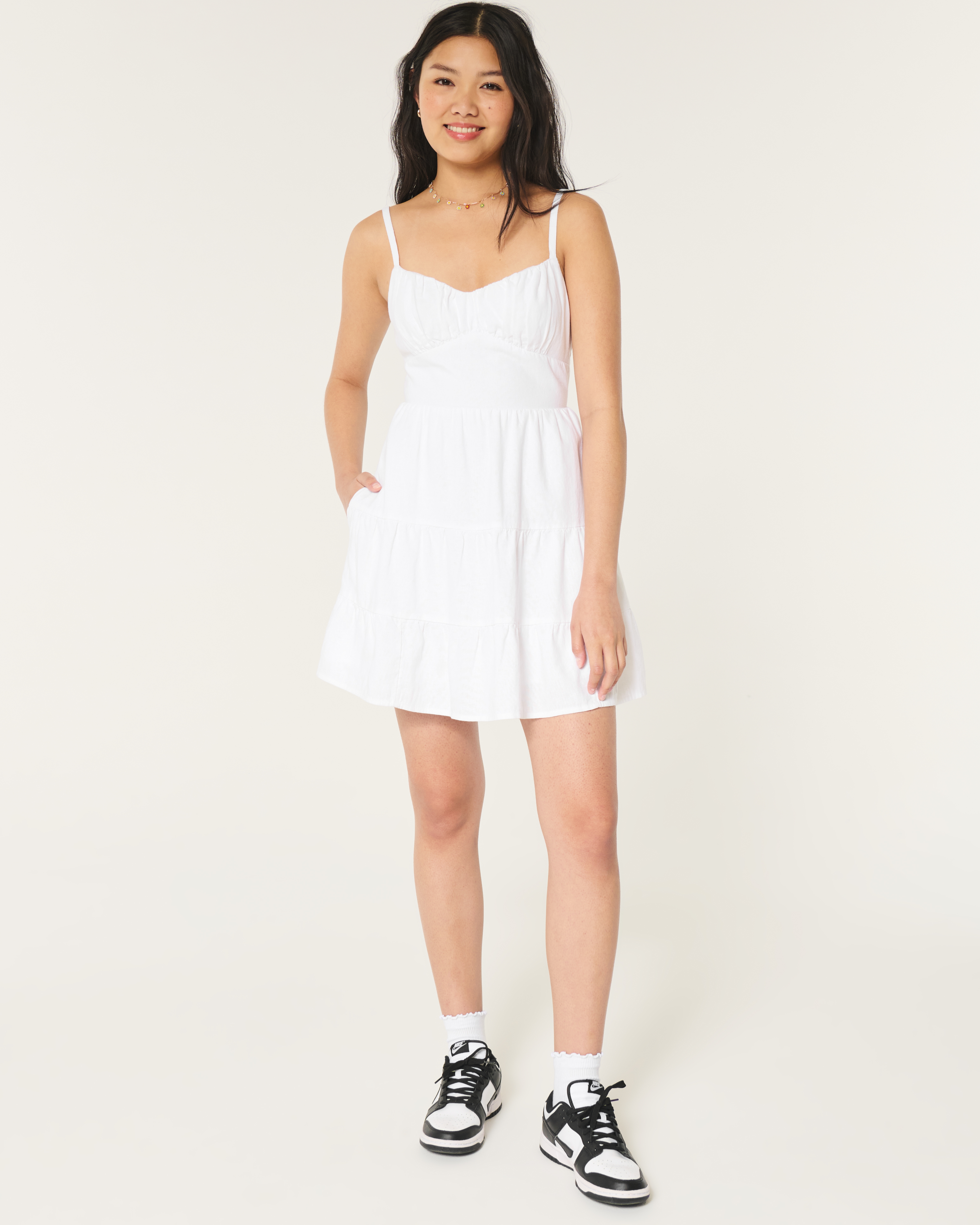 Open Back Linen Blend Mini Dress