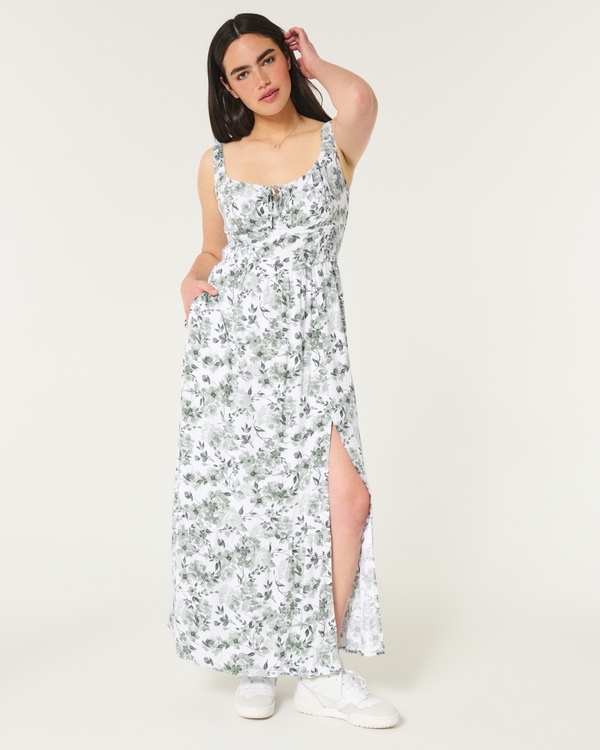 Hollister Sofia Side-Smocked Maxi Dress, White Floral