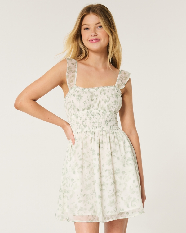 Hollister Saidie Chiffon Flutter Sleeve Mini Dress, White Floral