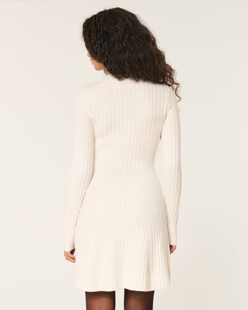 Ribbed Skater Mini Sweater Dress
