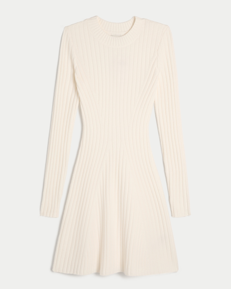 Ribbed Skater Mini Sweater Dress