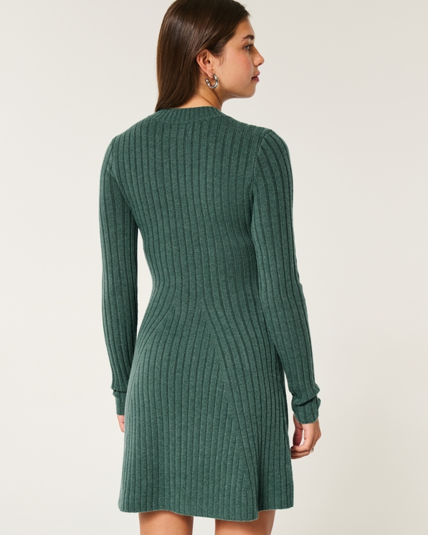 Ribbed Skater Mini Sweater Dress, Evergreen view 2