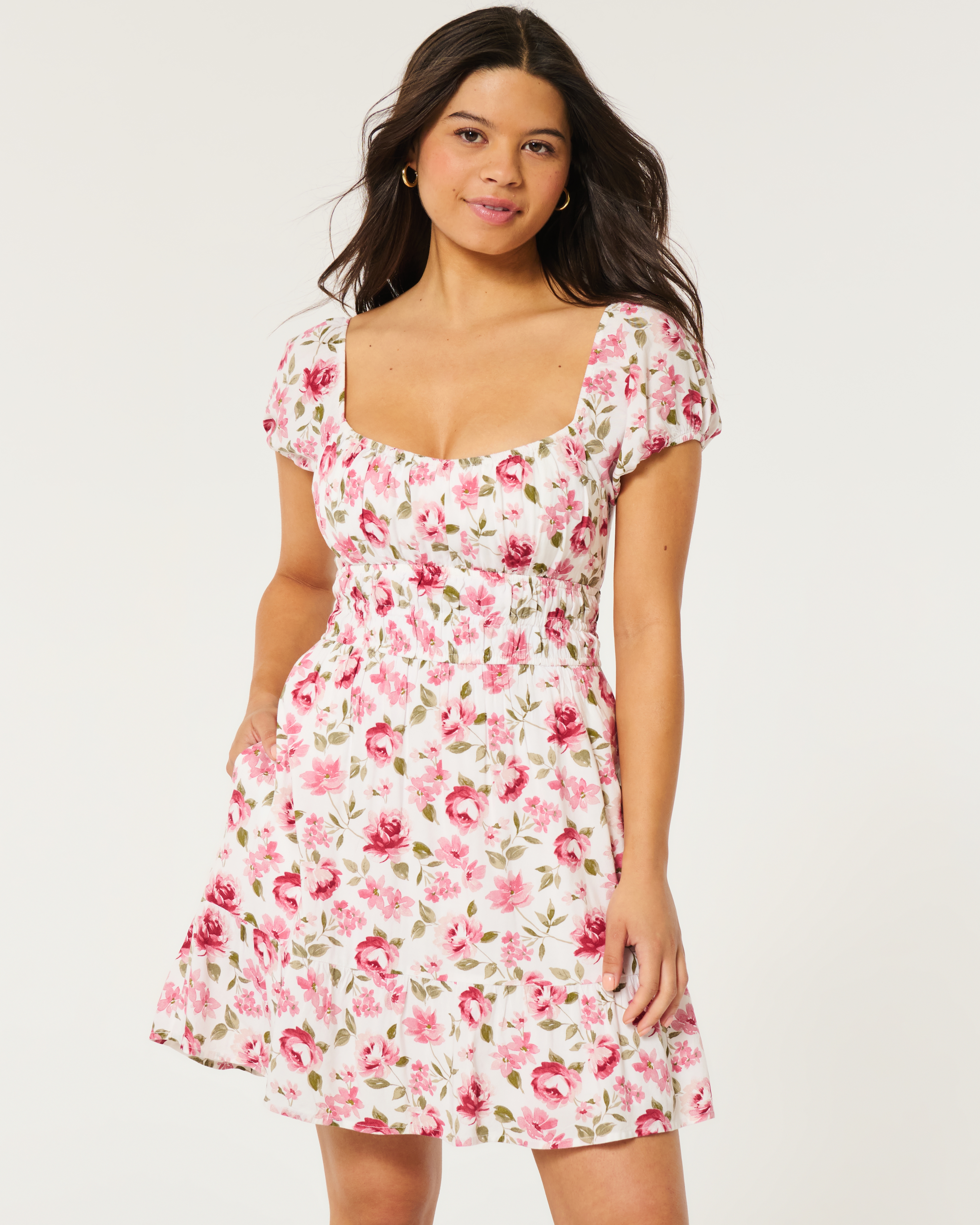 Women's Short-Sleeve Channeled Waist Mini Dress | Women's Clearance |  HollisterCo.com