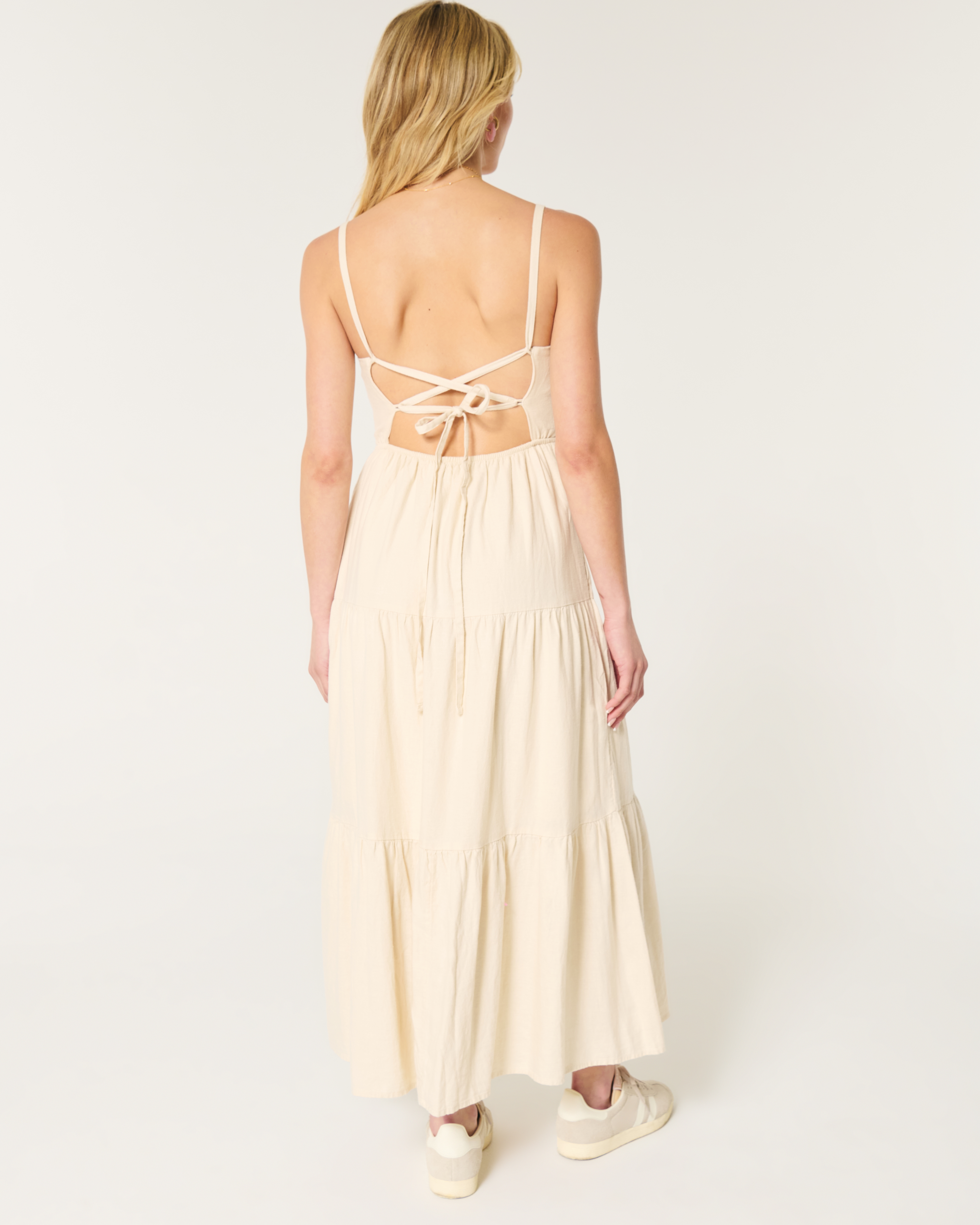 Women s Linen Blend Maxi Dress in Beige Size XL PETITE from Hollister