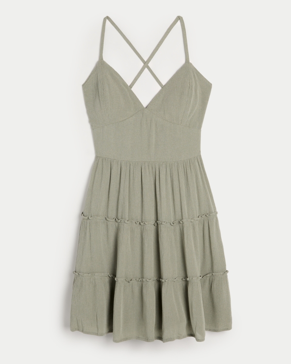 Open Back Tiered Mini Dress, Light Green