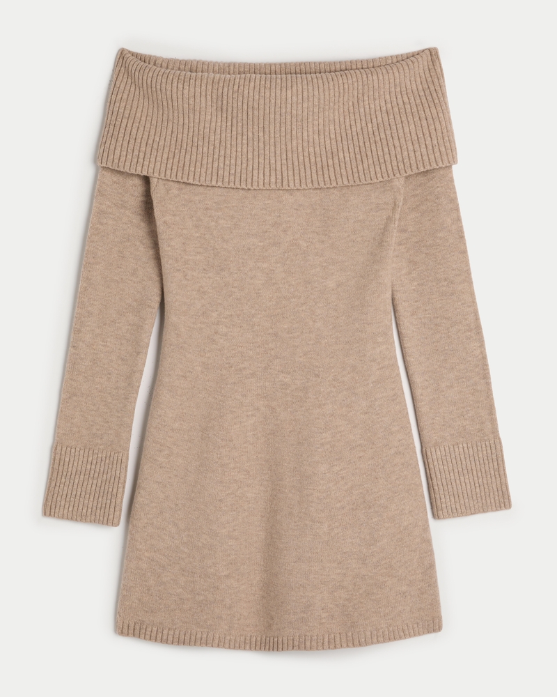 Off-the-Shoulder Skater Sweater Dress