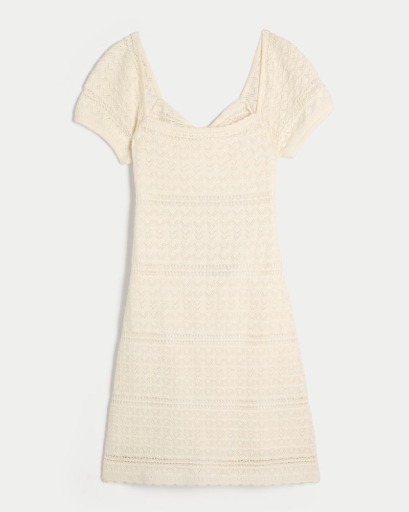 Short-Sleeve Crochet-Style Twist Back Mini Dress