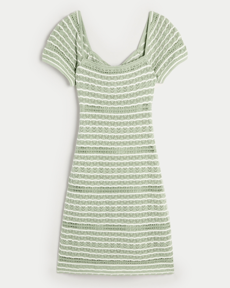 Short-Sleeve Crochet-Style Twist Back Mini Dress