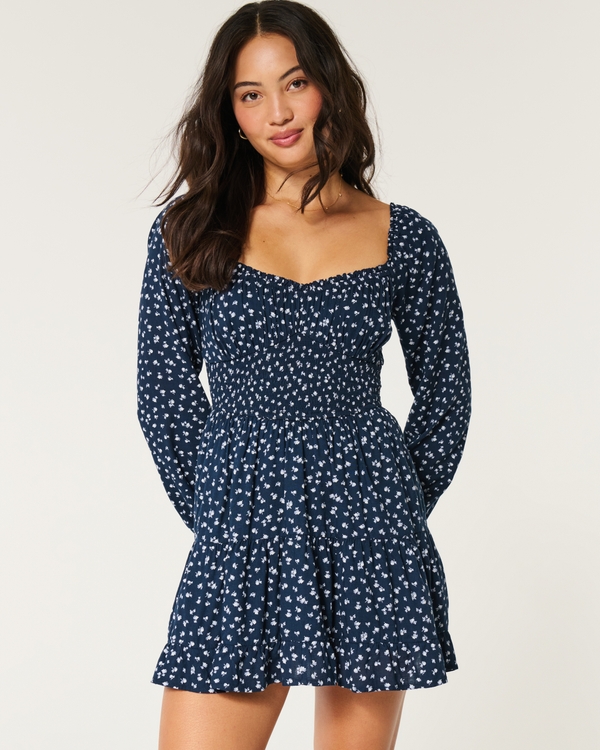 On/Off the Shoulder Skort Dress, Navy Blue Floral