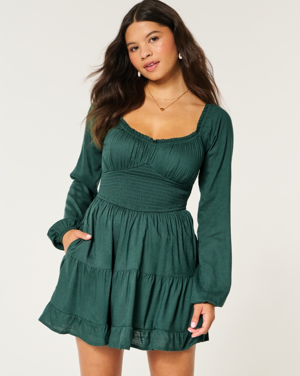 On/Off the Shoulder Skort Dress, Dark Emerald