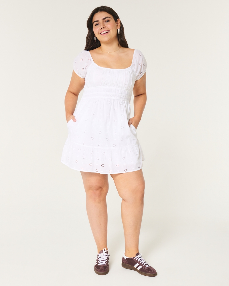 Short-Sleeve Channeled Waist Mini Dress
